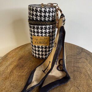 Houndstooth Mini Barrel Keychain Case w Scarf Charm AirPods Coin Pouch NWT